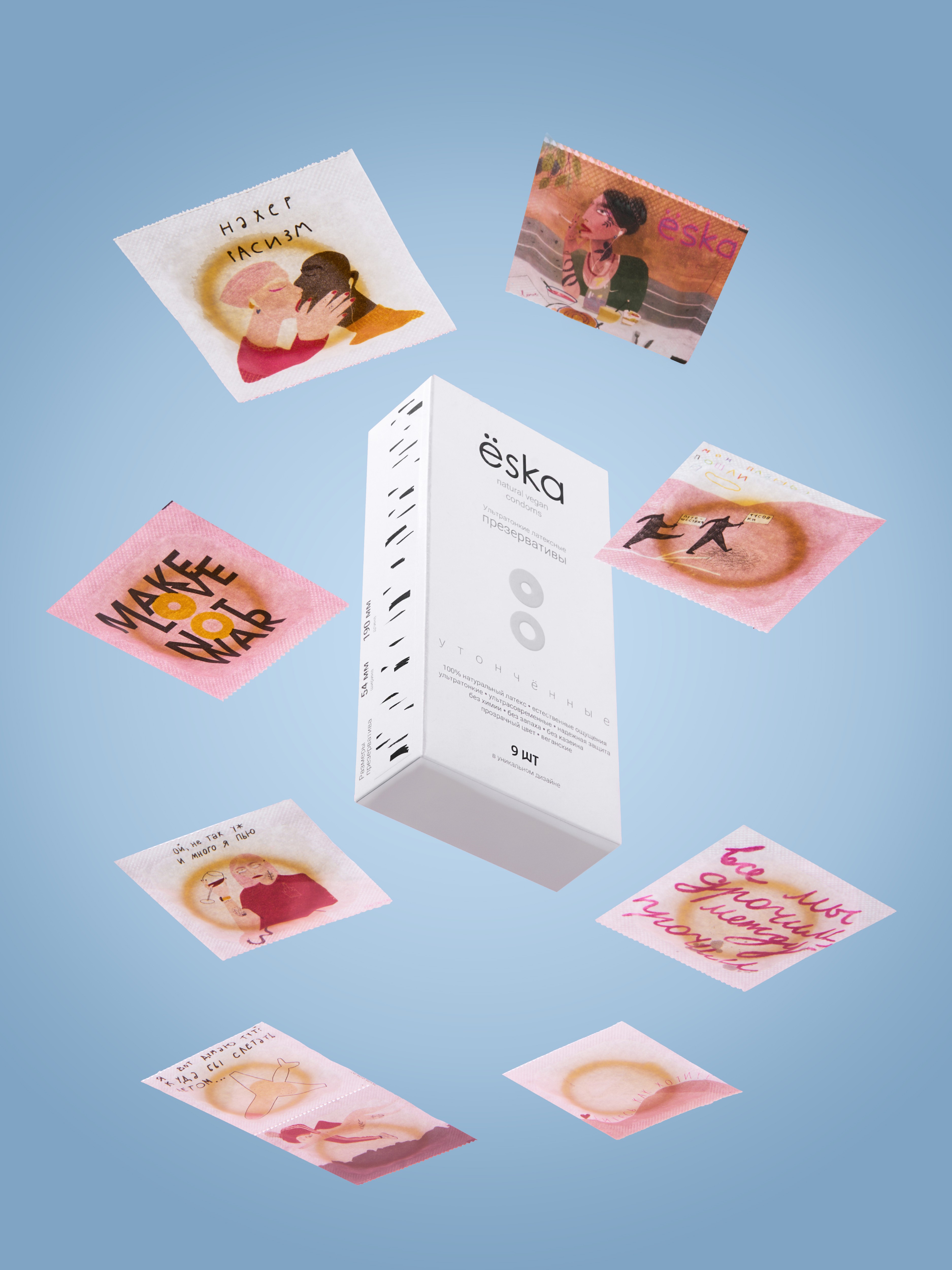 Ультратонкие латексные презервативы 54мм, ёska утонченные, 9 шт. Фото 